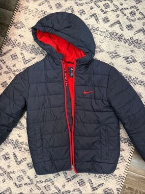 Nike Kids Navy Puffer Jacket with Red Accents